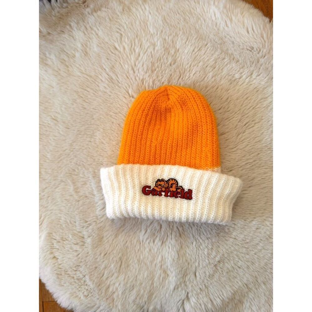 Vintage 1970s Orlon Garfield Stitched Chunky Knit Beanie Hat OS